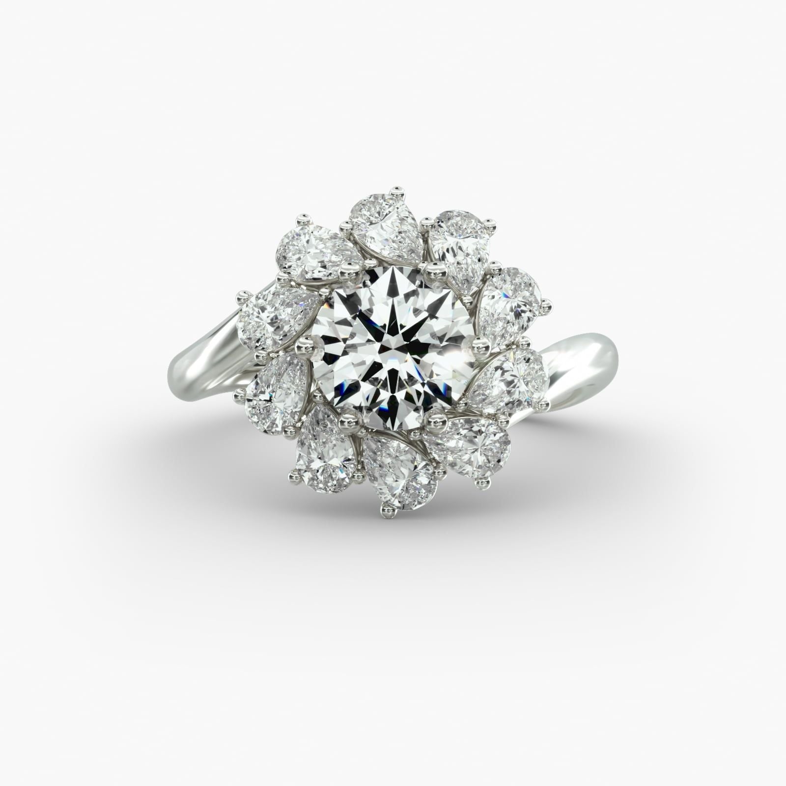 14K White Gold Fancy Pear Shape Whirling Halo Diamond Engagement Ring (1.10 CTW - G-H /VS2-SI1)