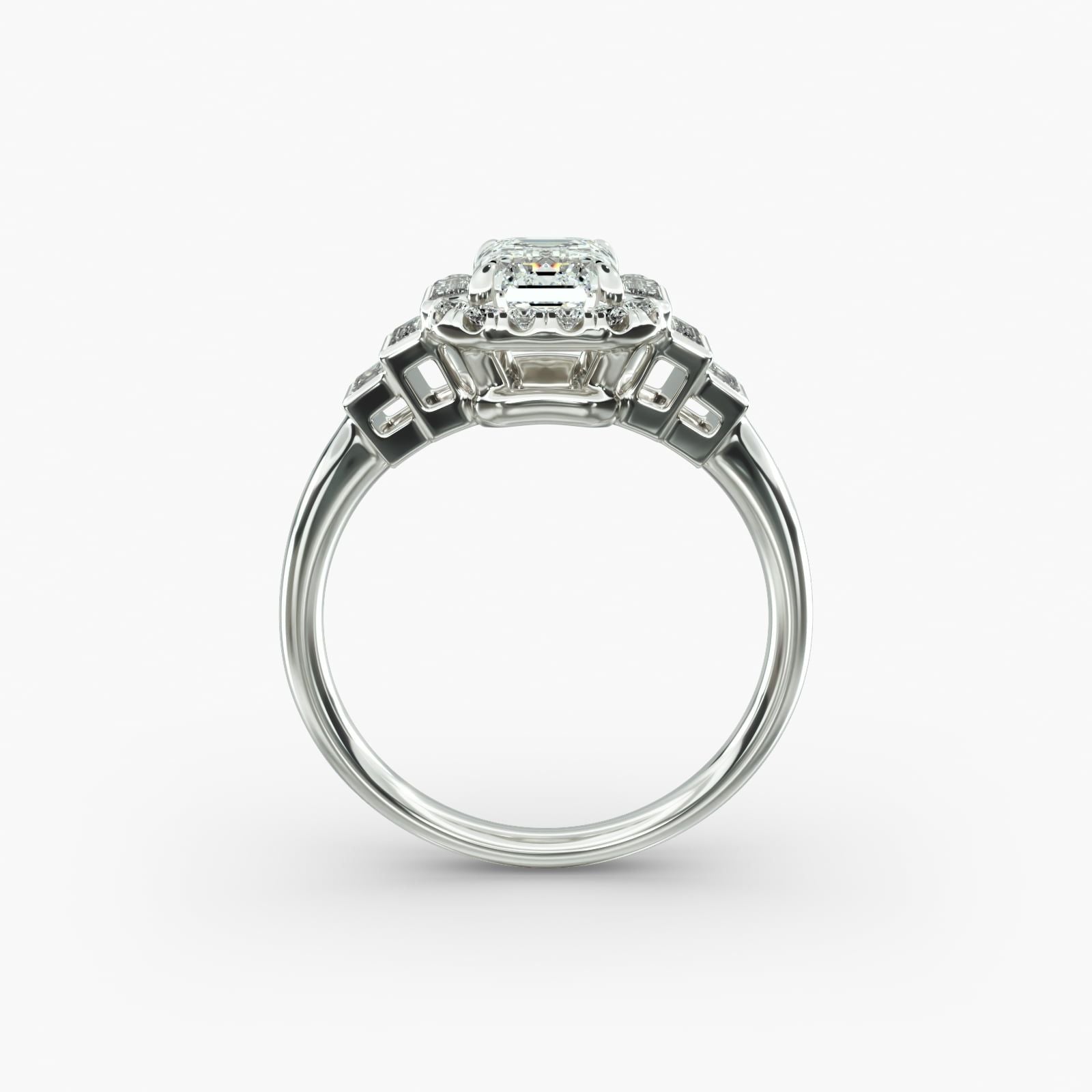 14K White Gold Escalating Baguettes Halo Diamond Engagement Ring (0.46 CTW - G-H /VS2-SI1)