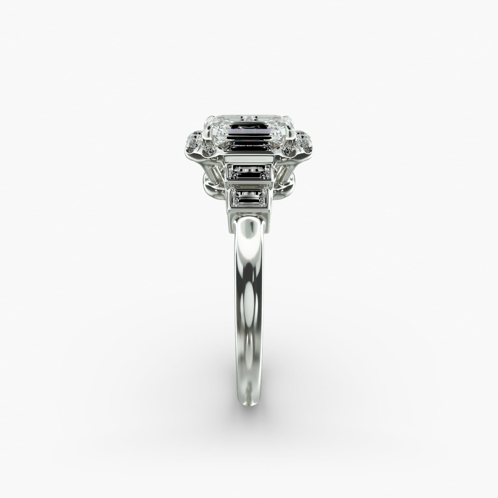 14K White Gold Escalating Baguettes Halo Diamond Engagement Ring (0.46 CTW - G-H /VS2-SI1)