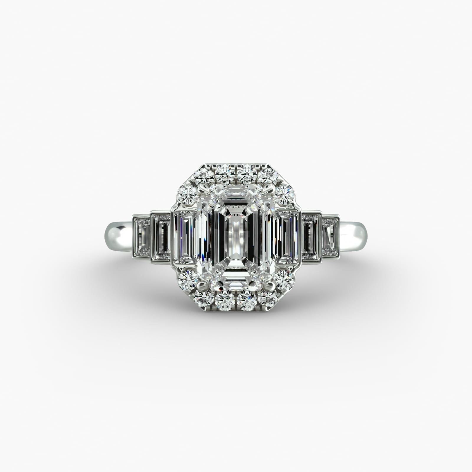 14K White Gold Escalating Baguettes Halo Diamond Engagement Ring (0.46 CTW - G-H /VS2-SI1)