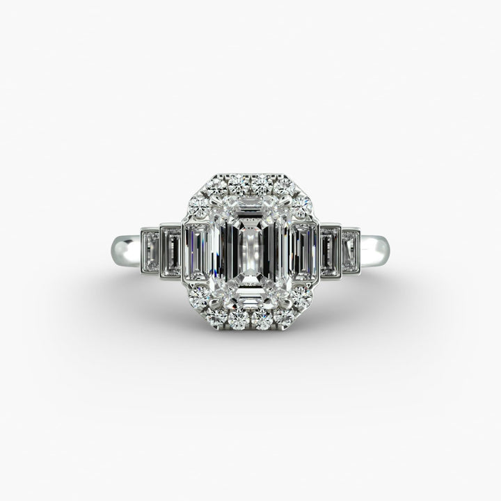14K White Gold Escalating Baguettes Halo Diamond Engagement Ring (0.46 CTW - G-H /VS2-SI1)