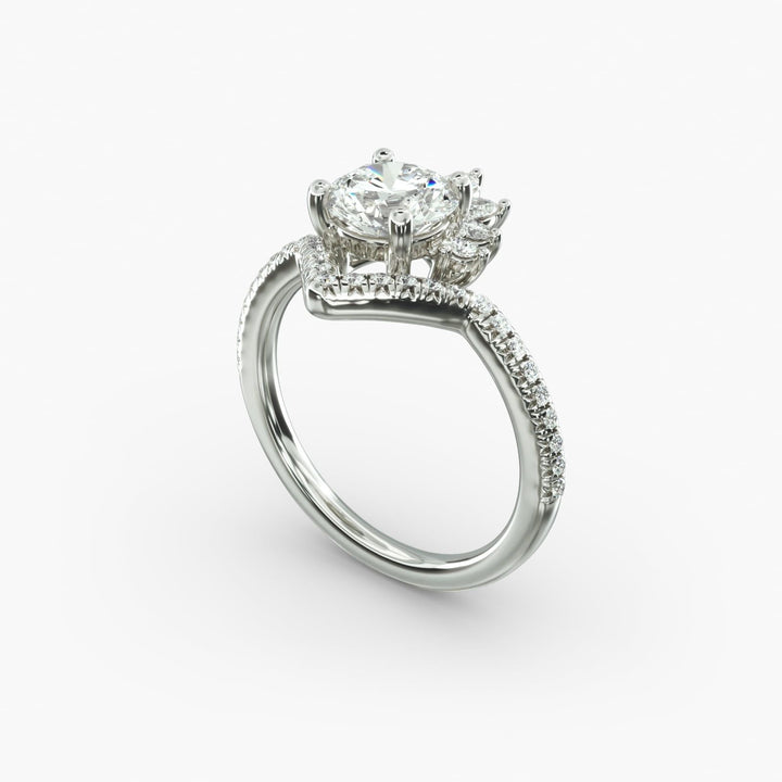 14K White Gold Sunburst Diamond Tiara Engagement Ring (0.06 CTW - G-H /VS2-SI1)