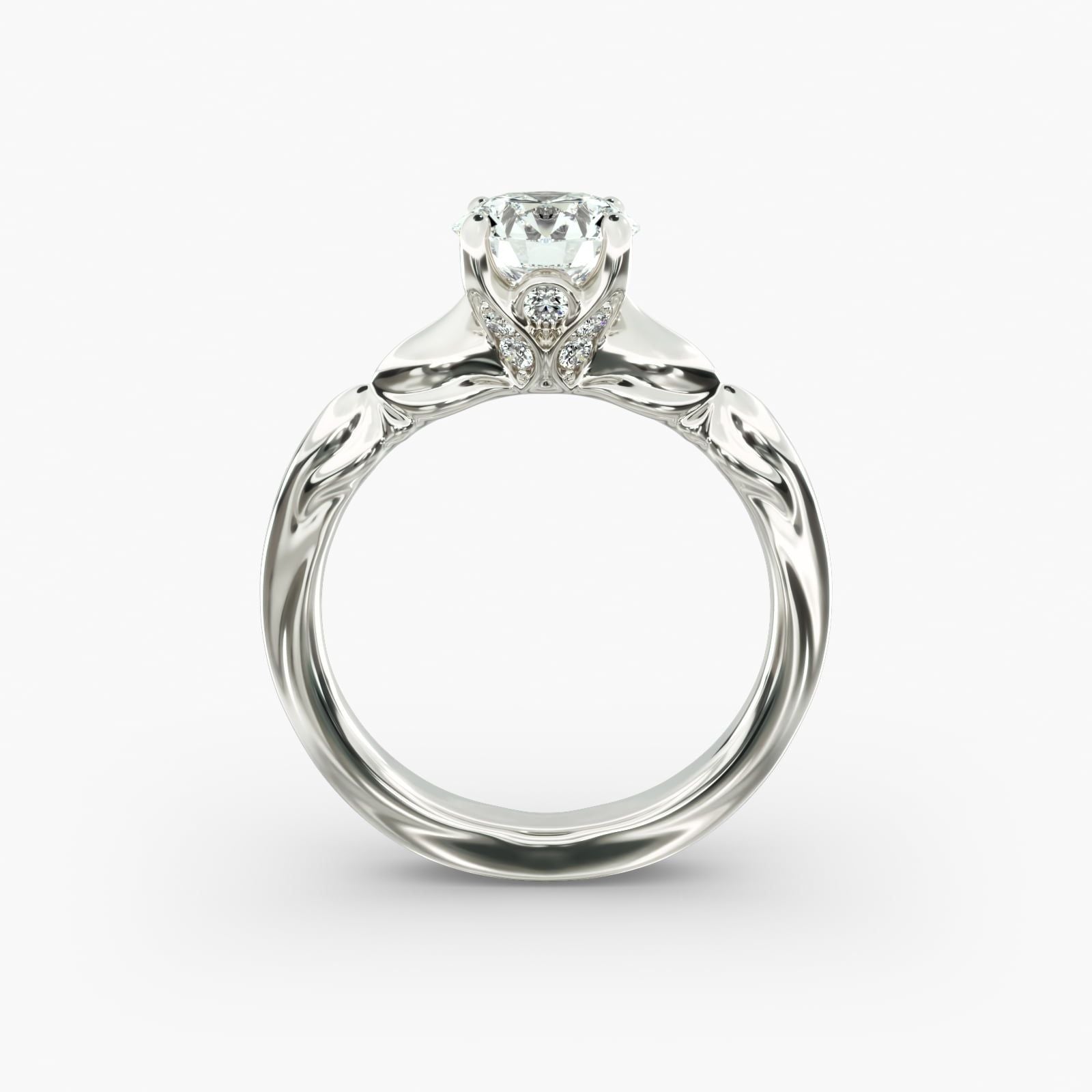 Engraved Solitaire Plus Diamond Engagement Ring in 14k White Gold