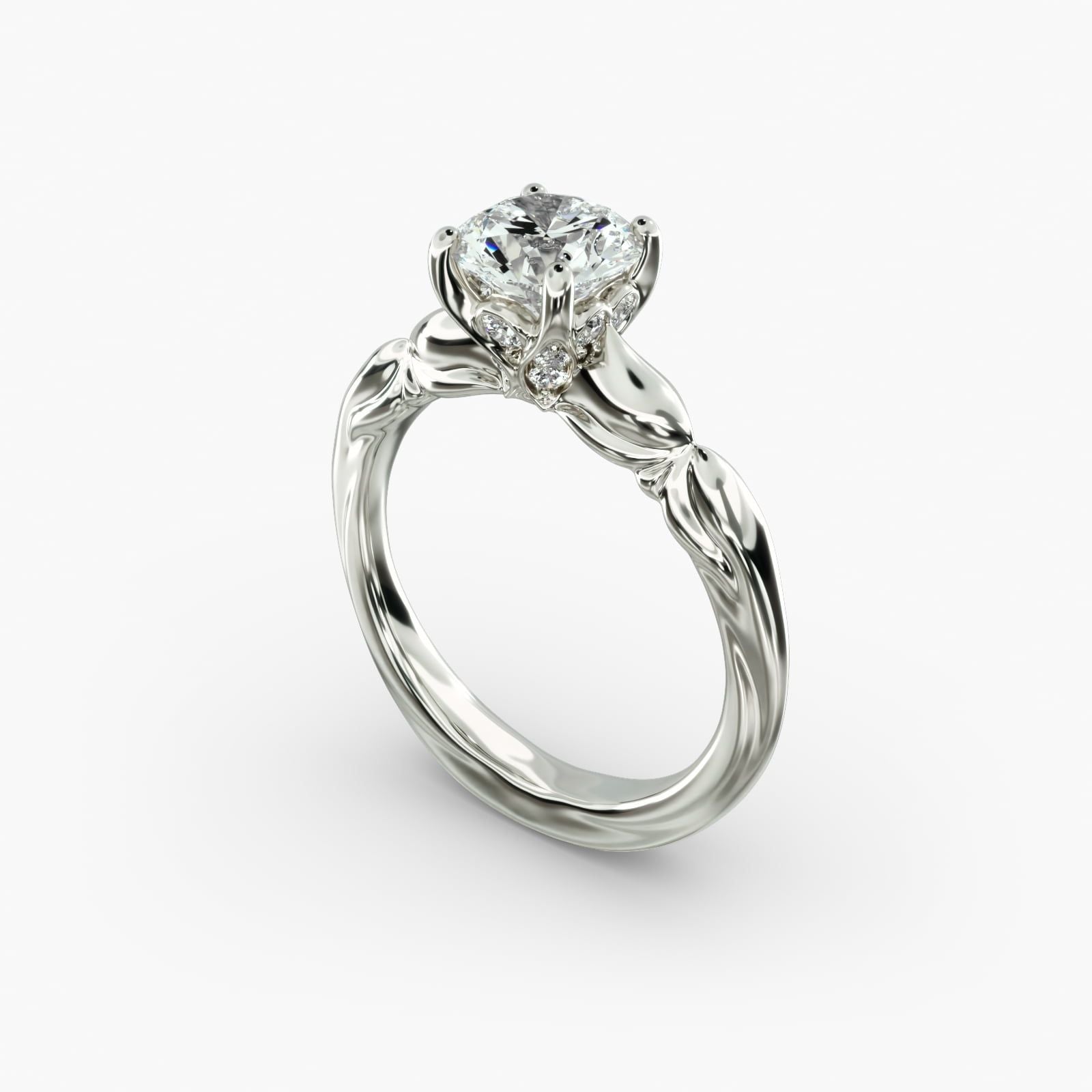 Engraved Solitaire Plus Diamond Engagement Ring in 14k White Gold