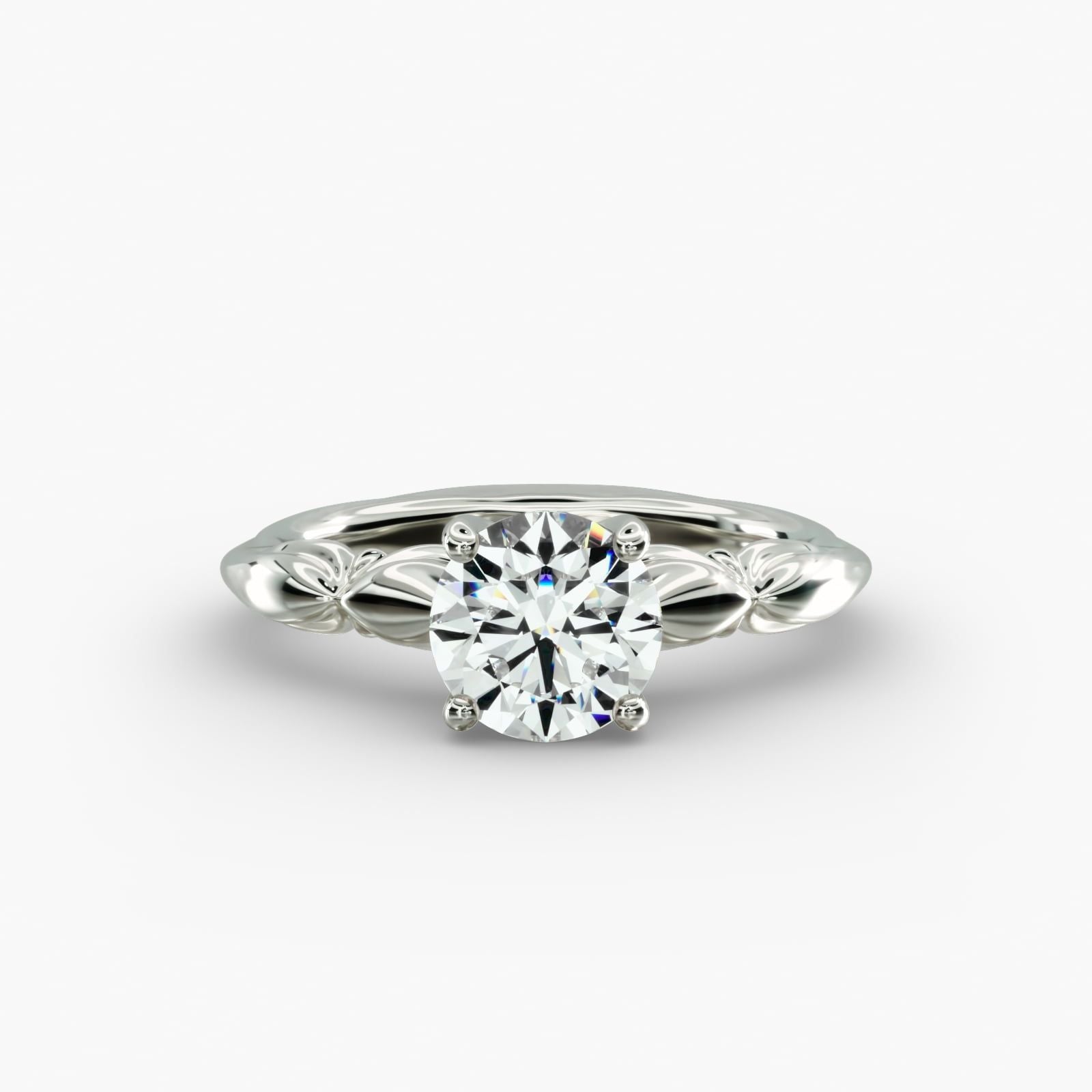 Engraved Solitaire Plus Diamond Engagement Ring in 14k White Gold
