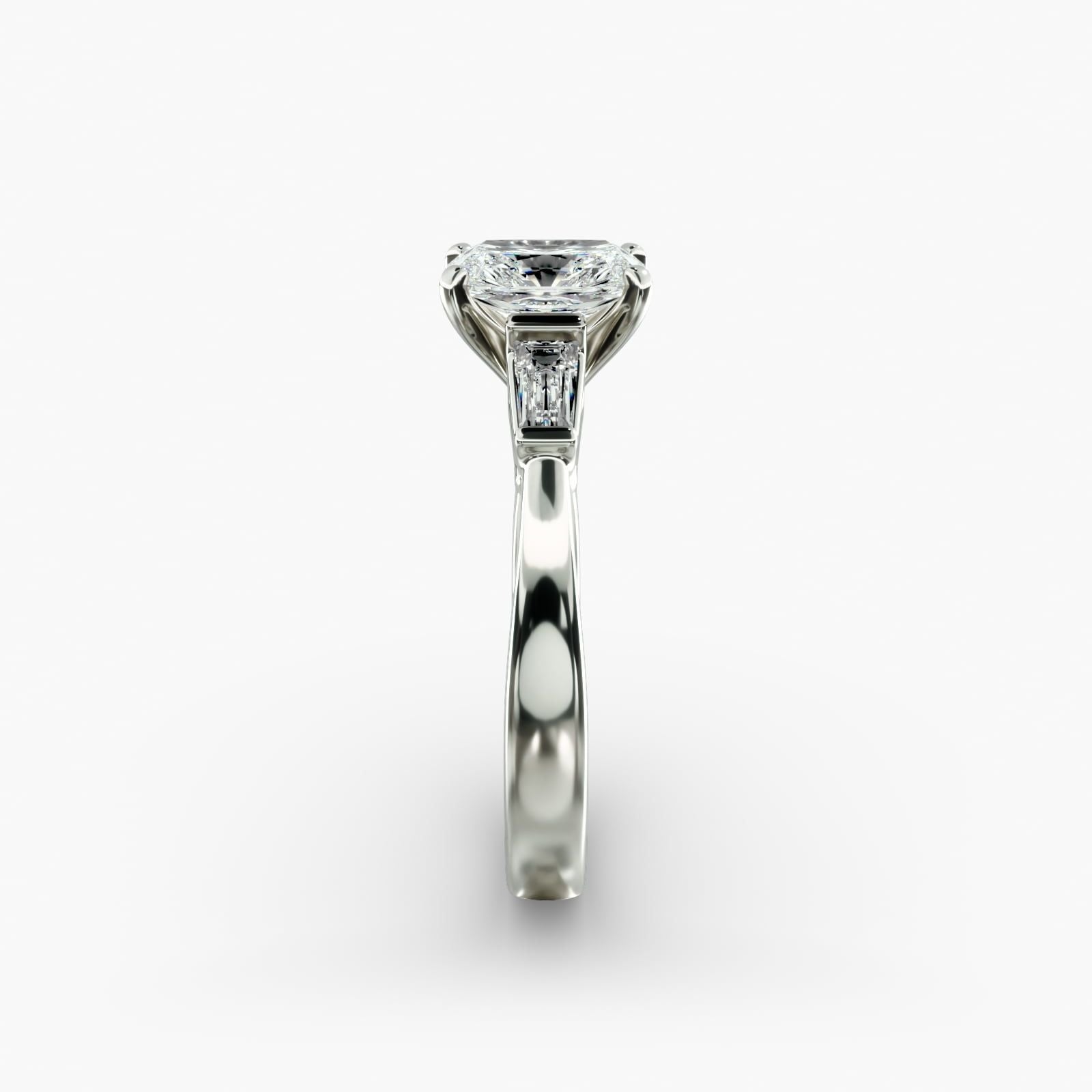 Tapered Baguette Diamond Engagement Ring in 14k White Gold