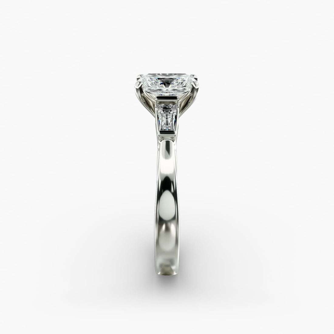 Tapered Baguette Diamond Engagement Ring in 14k White Gold