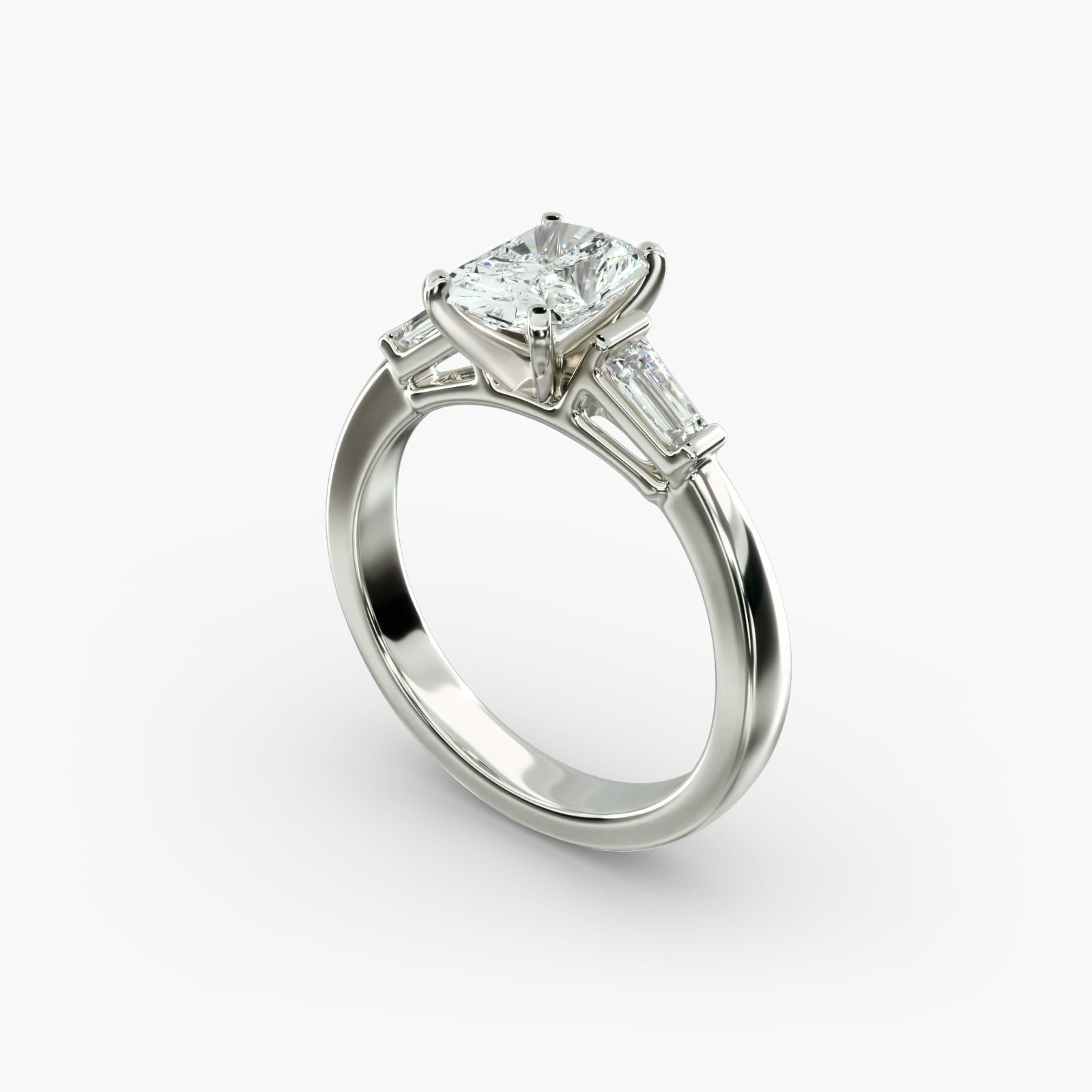Tapered Baguette Diamond Engagement Ring in 14k White Gold