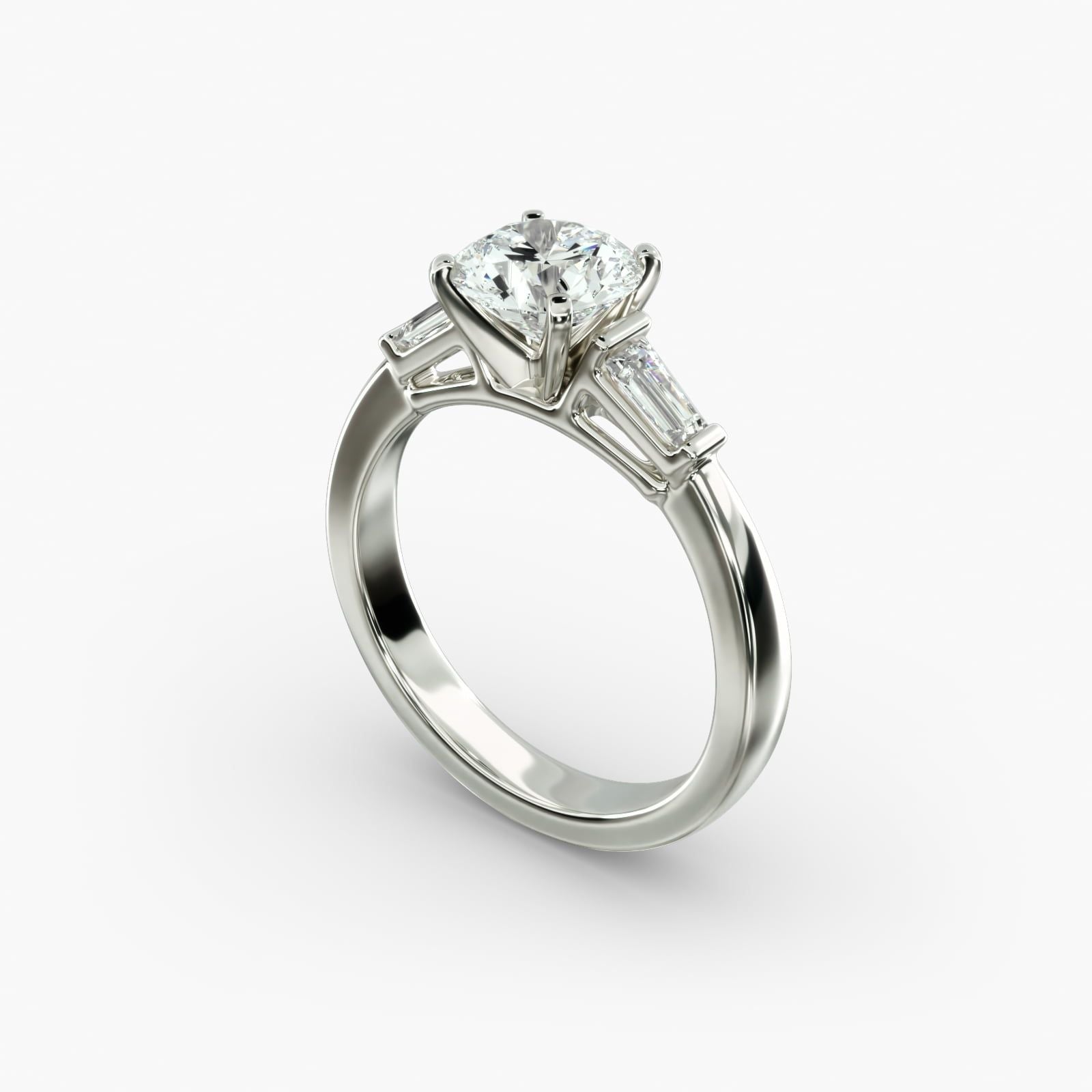 Tapered Baguette Diamond Engagement Ring in 14k White Gold