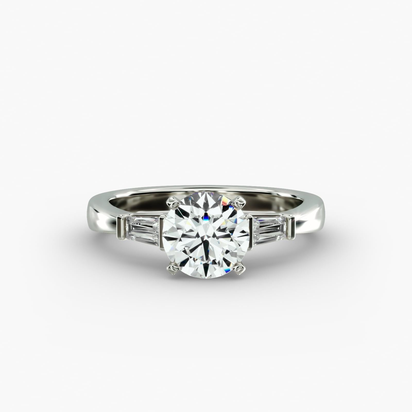 Tapered Baguette Diamond Engagement Ring in 14k White Gold