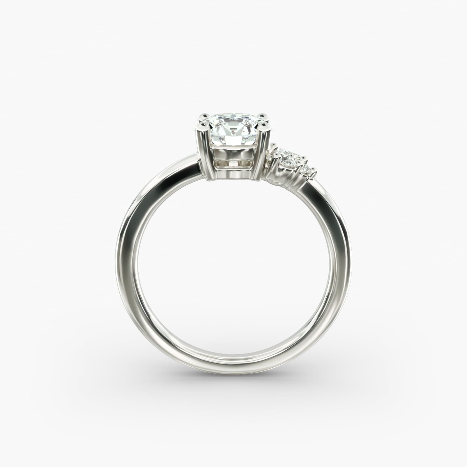 Asymmetrical Marquise and Round Cluster Diamond Engagement Ring in 14k White Gold
