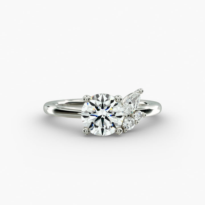 Marquise and Round Cluster Diamond Engagement Ring in 14k White Gold