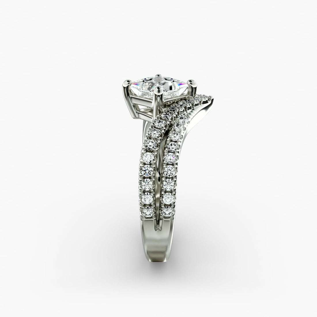 Double Row Diamond Chevron Engagement Ring in 14k White Gold (1/3 ct. tw.)