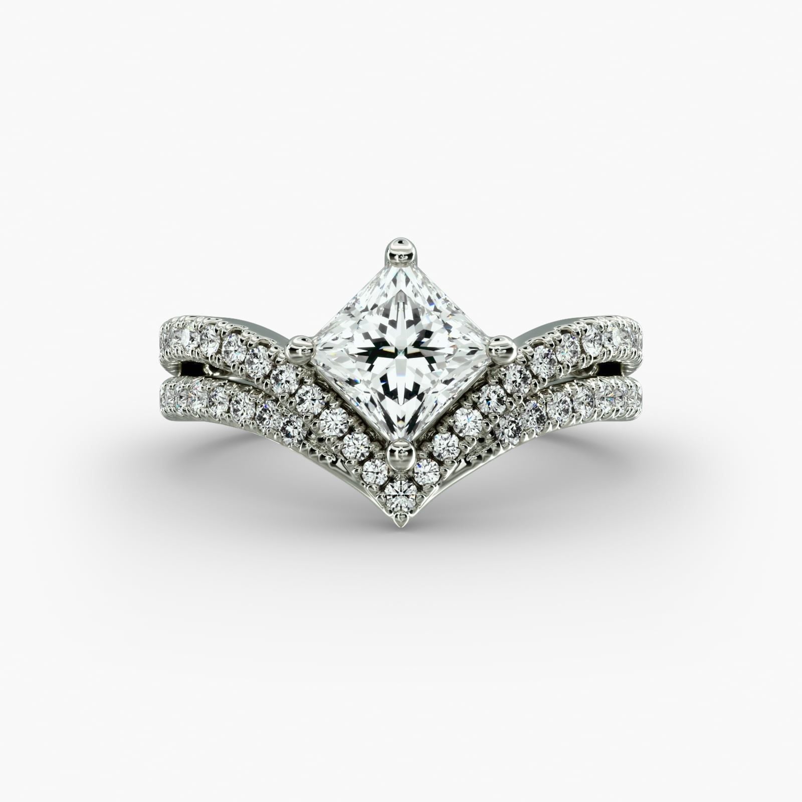 Double Row Diamond Chevron Engagement Ring in 14k White Gold (1/3 ct. tw.)