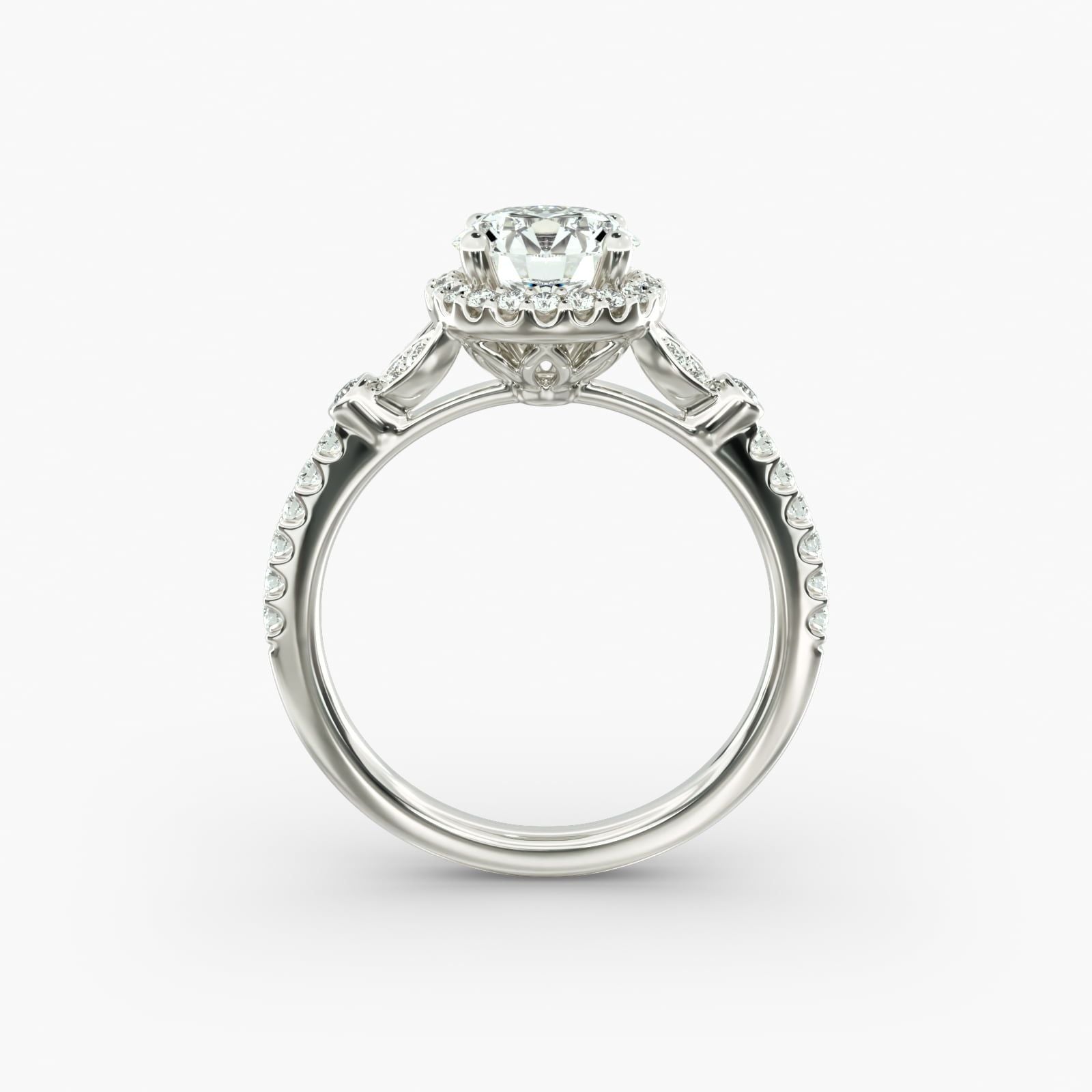Petite Pavé Leaf Halo Diamond Engagement Ring in 18k White Gold (1/4 ct. tw.)