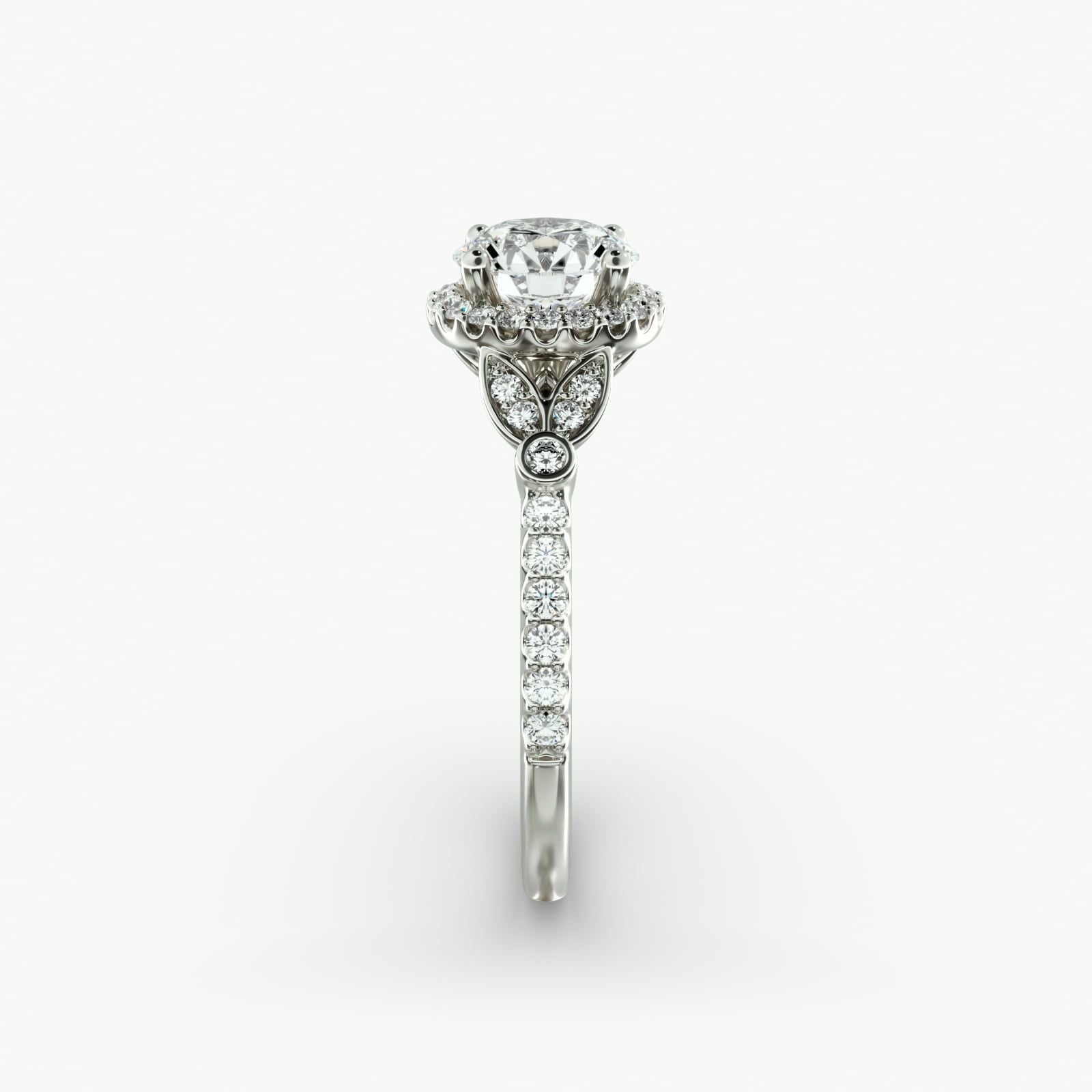 Petite Pavé Leaf Halo Diamond Engagement Ring in 18k White Gold (1/4 ct. tw.)