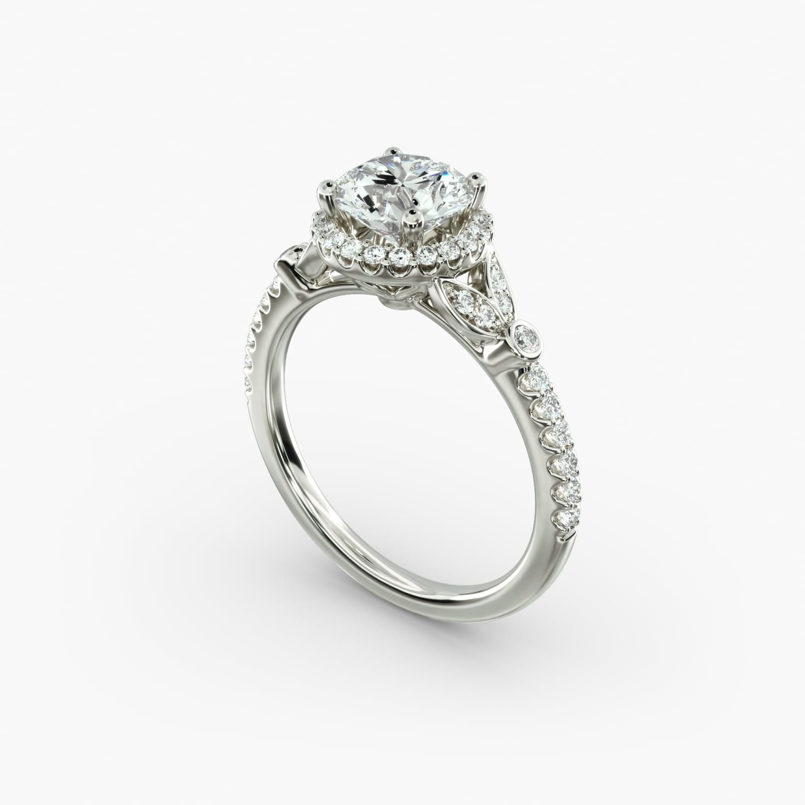Petite Pavé Leaf Halo Diamond Engagement Ring in 18k White Gold (1/4 ct. tw.)