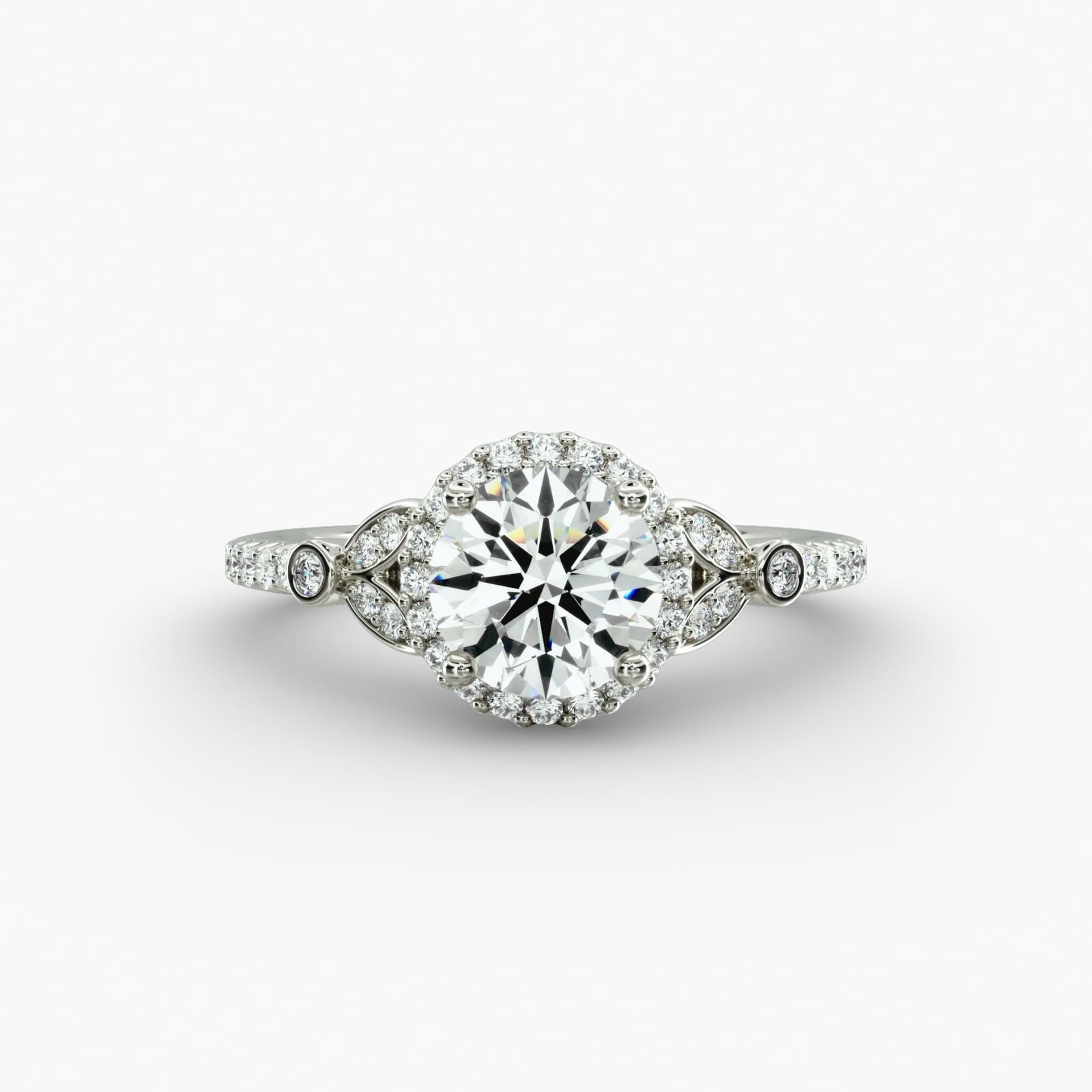 Petite Pavé Leaf Halo Diamond Engagement Ring in 18k White Gold (1/4 ct. tw.)