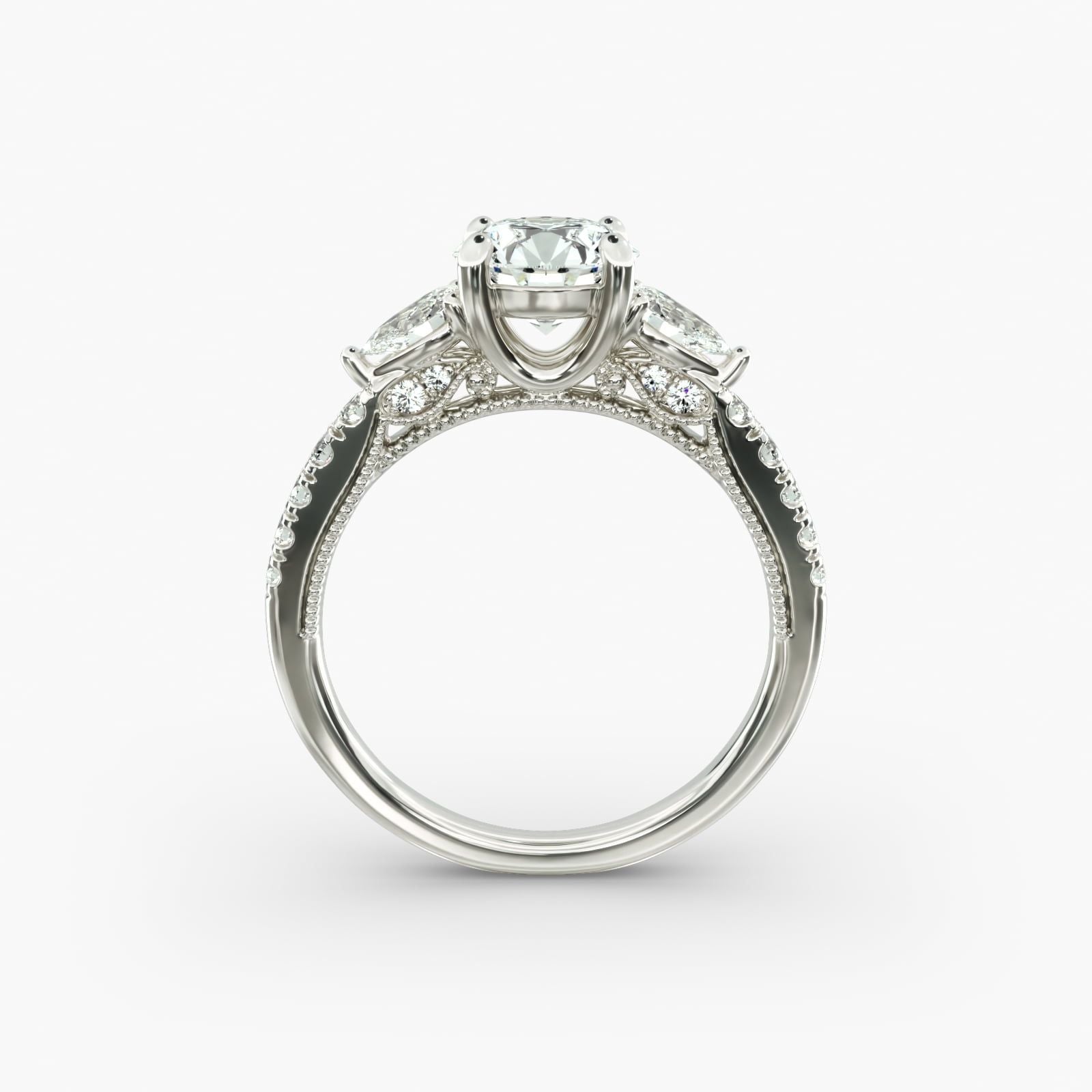 Lace Bridge Three Stone and Pave Diamond Engagement Ring in 14k White Gold (1/2 ct. t.w)
