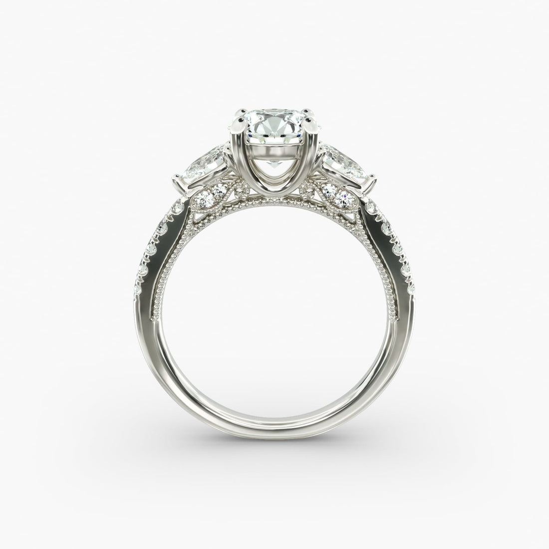 Lace Bridge Three Stone and Pave Diamond Engagement Ring in 14k White Gold (1/2 ct. t.w)