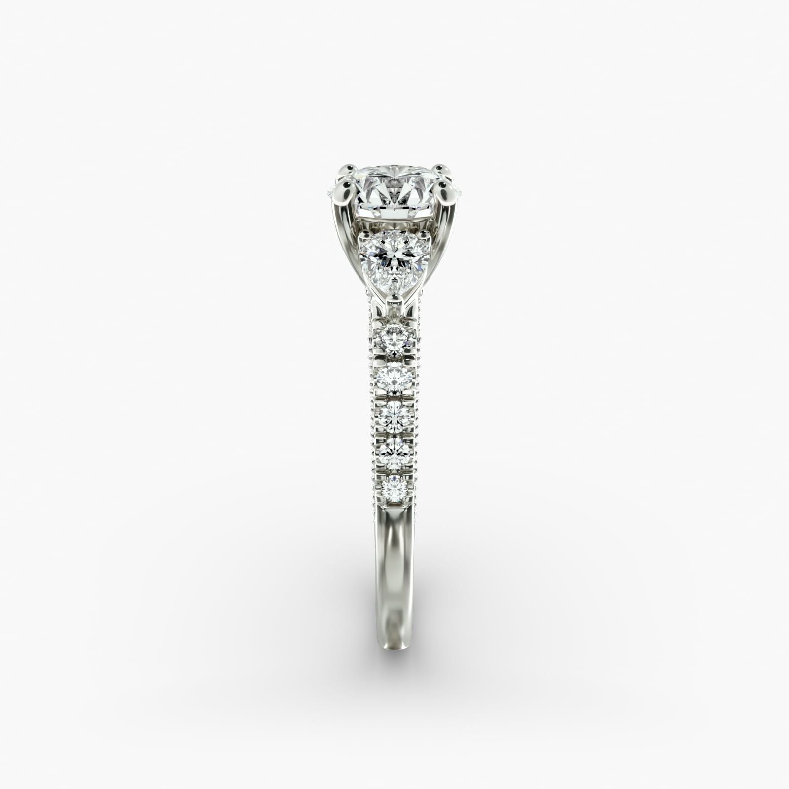 Lace Bridge Three Stone and Pave Diamond Engagement Ring in 14k White Gold (1/2 ct. t.w)