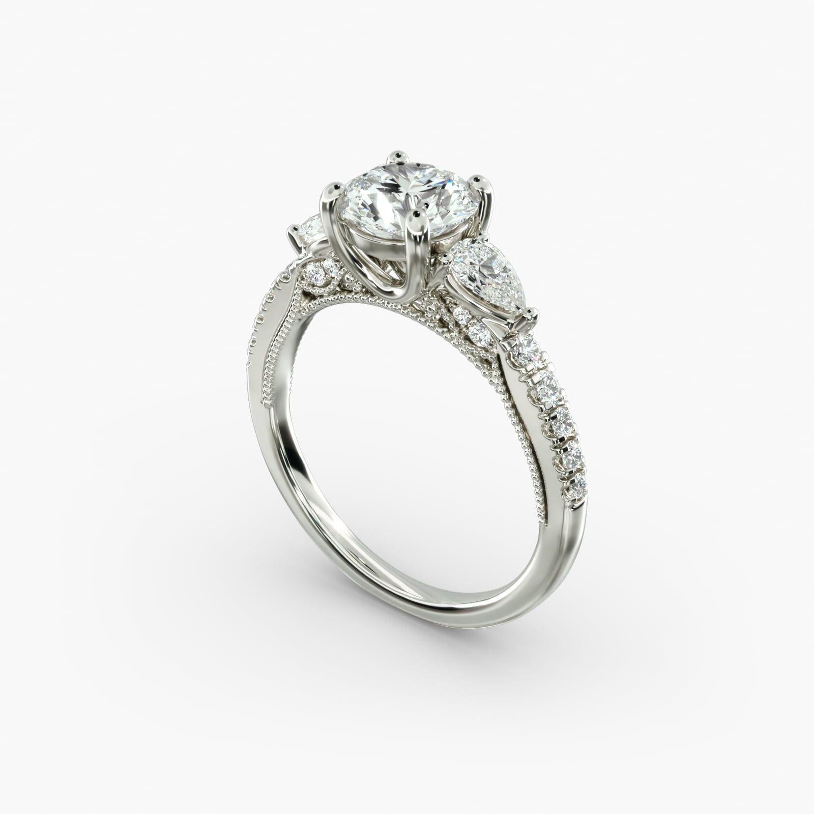 Lace Bridge Three Stone and Pave Diamond Engagement Ring in 14k White Gold (1/2 ct. t.w)