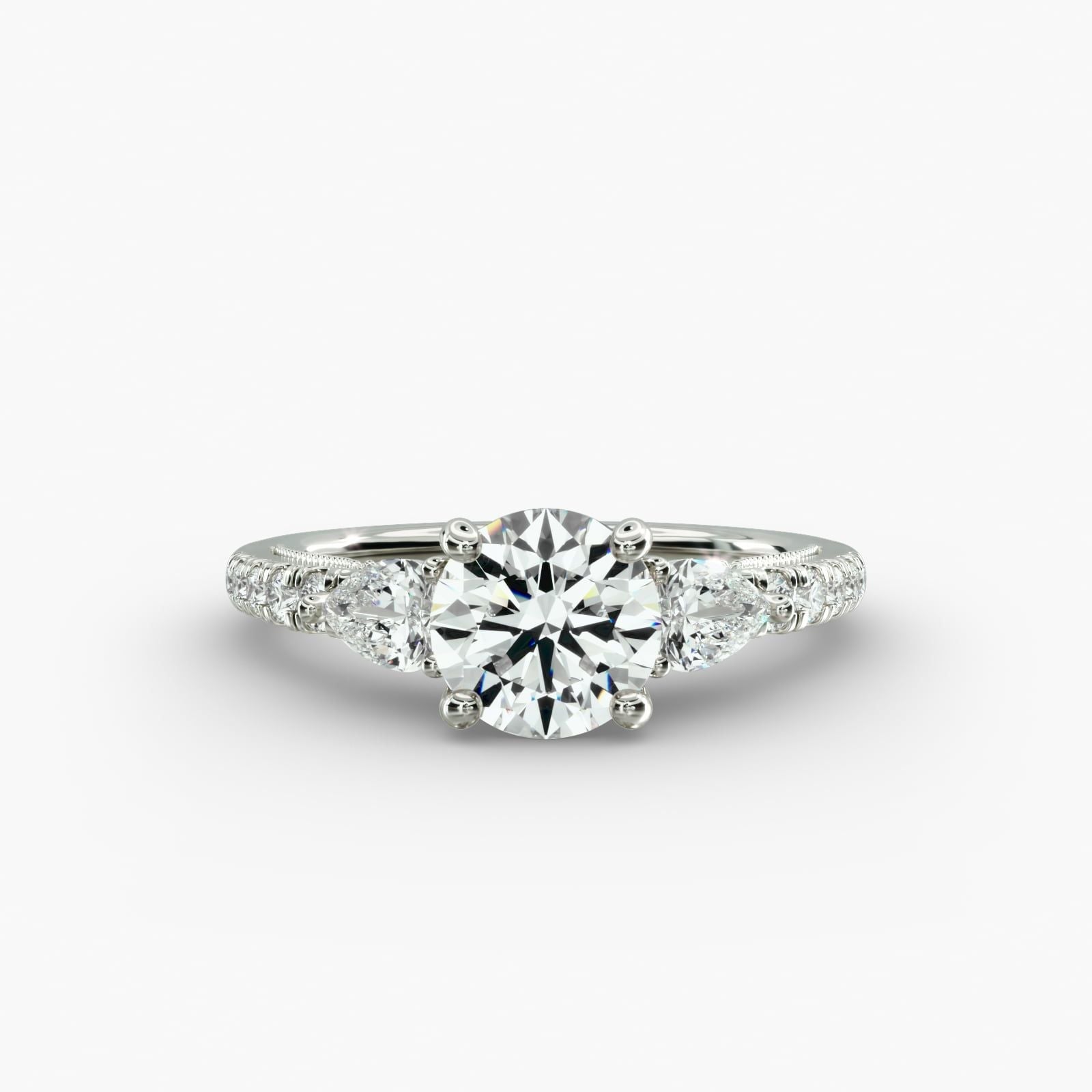 Lace Bridge Three Stone and Pave Diamond Engagement Ring in 14k White Gold (1/2 ct. t.w)