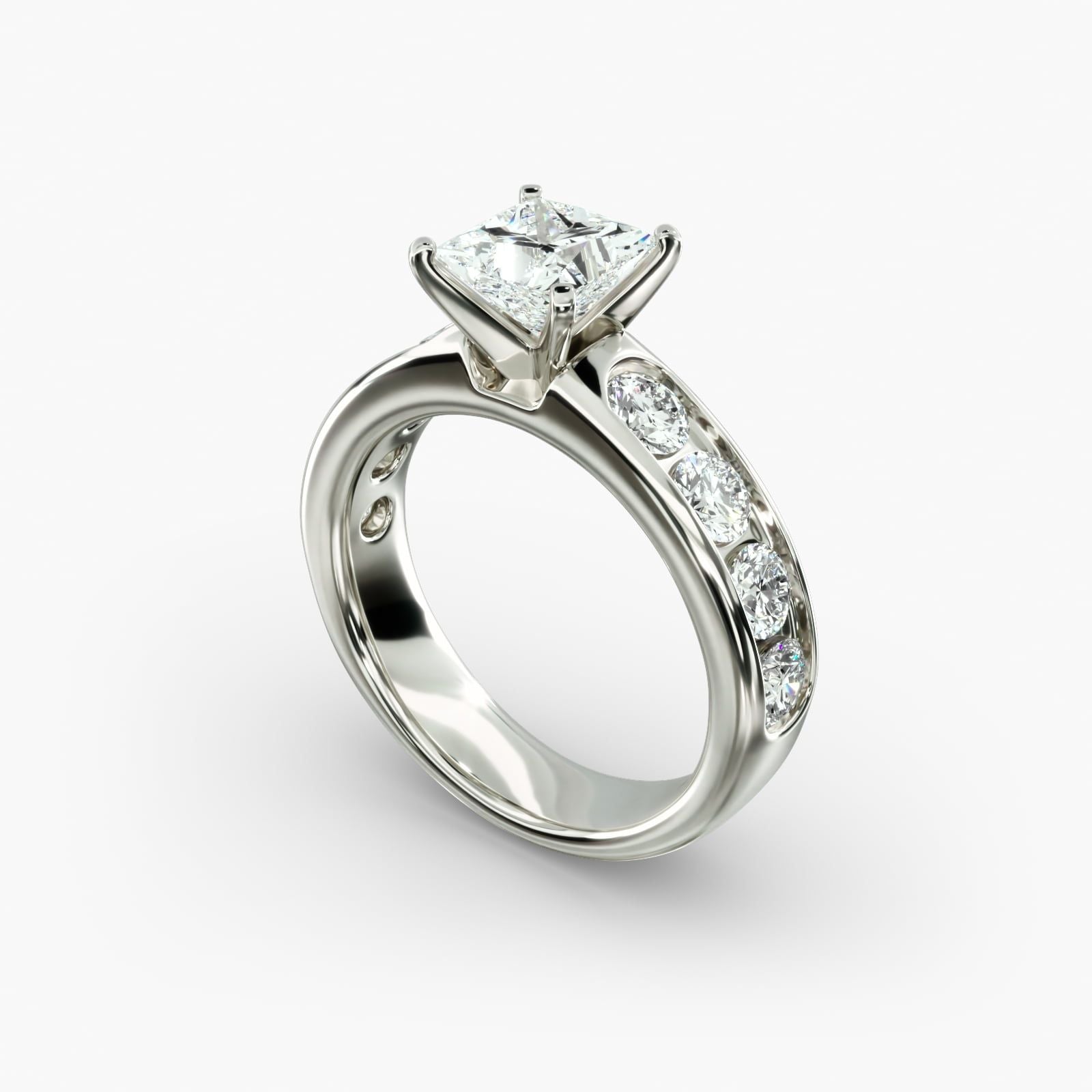 Channel Set Round Diamond Engagement Ring in 14k White Gold (1 1/2 ct. tw.)