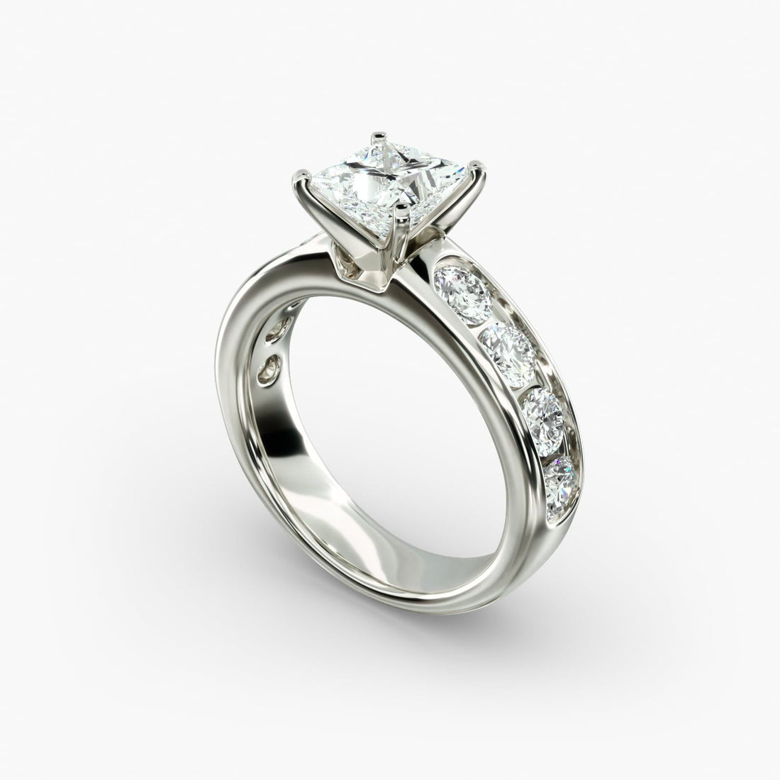Channel Set Round Diamond Engagement Ring in 14k White Gold (1 1/2 ct. tw.)