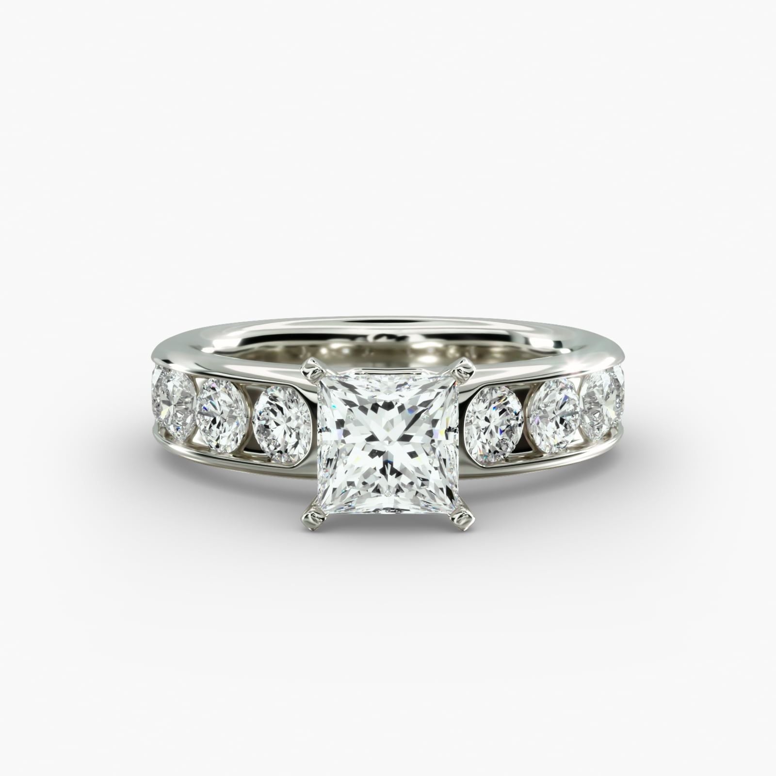 Channel Set Round Diamond Engagement Ring in 14k White Gold (1 1/2 ct. tw.)