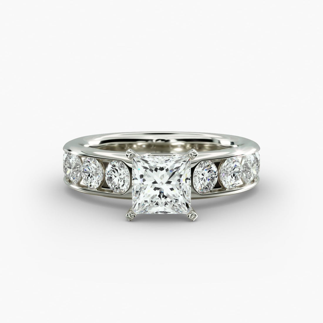 Channel Set Round Diamond Engagement Ring in 14k White Gold (1 1/2 ct. tw.)