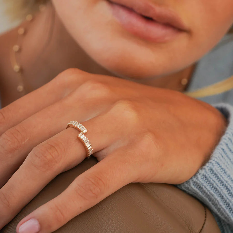 14 Karat Gold  Pearl Split Baguette Ring