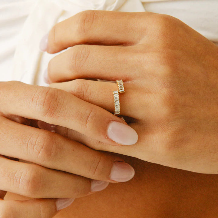 14 Karat Gold  Pearl Split Baguette Ring